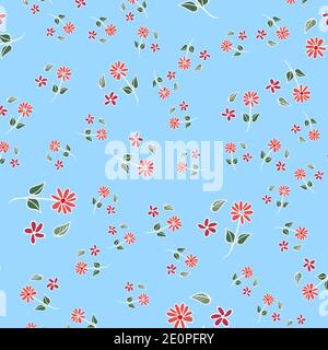 Blau-rote Gänseblümchen mit nahtlosem Muster. Ideal für Sommer Vintage Stoff, Scrapbooking, Tapete, giftwrap. Oberflächenmuster. Stock Vektor