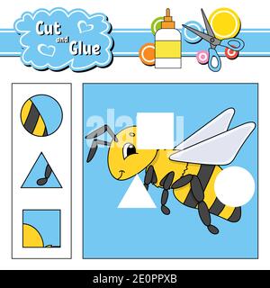 Schneiden und Kleben. Bildung Entwicklung Arbeitsblatt. Aktivität Seite. Spiel für Kinder. Isolierte Vector Illustration cute Cartoon Stil. Stock Vektor