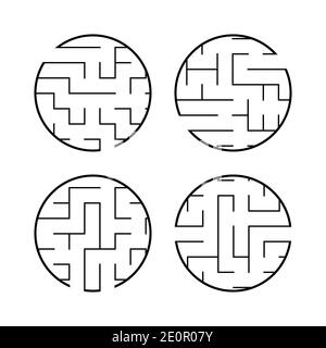 Ein Satz Labyrinthe. Spiel für Kinder. Puzzle für Kinder. Labyrinth-Rätsel. Finden Sie den richtigen Weg. Vektorgrafik. Stock Vektor