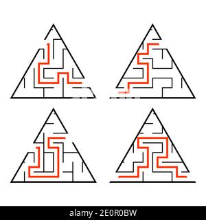 Ein Satz Labyrinthe. Spiel für Kinder. Puzzle für Kinder. Labyrinth-Rätsel. Finden Sie den richtigen Weg. Vektorgrafik. Stock Vektor