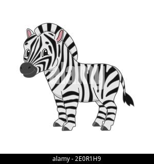 Gestreiftes Zebra. Niedlicher Charakter. Farbenfrohe Vektorgrafik. Cartoon-Stil. Isoliert auf weißem Hintergrund. Designelement. Vorlage für Ihr Design, bo Stock Vektor