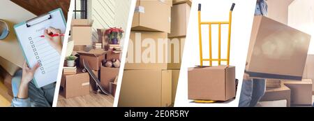 Moving House - Darstellung der verschiedenen Phasen eines Verschieben - Webbanner-Design Stockfoto