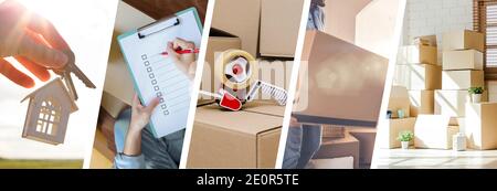 Moving House - Darstellung der verschiedenen Phasen eines Verschieben - Webbanner-Design Stockfoto