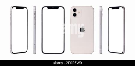 Antalya, Türkei - 02. Januar 2021: Neu veröffentlichtem iphone 12 weiß Farbe Mockup Set mit verschiedenen Winkeln Stockfoto