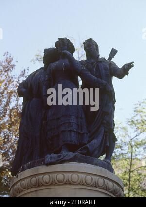 MONUMENTO A LOS SAINETEROS Y CHISPEROS MADRILEÑOS - 1913. AUTOR: COULLAUT VALERA LORENZO. Lage: AUSSEN. MADRID. SPANIEN. Stockfoto