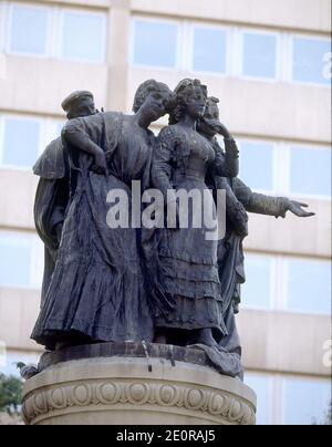 MONUMENTO A LOS SAINETEROS Y CHISPEROS MADRILEÑOS - 1913. AUTOR: COULLAUT VALERA LORENZO. Lage: AUSSEN. MADRID. SPANIEN. Stockfoto