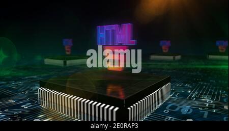 HTML5 Entwicklung Symbol, Web-Programmiersprache Symbol, Internet-Technologie und www Netzwerk-Coding-Konzept. 3d-Rendering-Illustration. Stockfoto