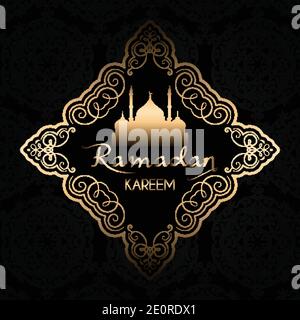 Ramadan Kareem Hintergrund mit stilvollem Design in Schwarz und Gold Stock Vektor