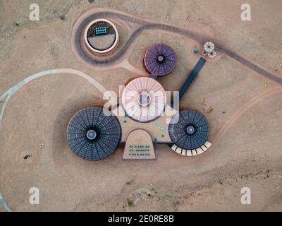 Sharjah, Vereinigte Arabische Emirate - 22. Oktober 2020: Buhais Geology Park zeigt verschiedene natürliche Felsen im Emirat Sharjah des Vereinigten Arabischen Emirats Stockfoto