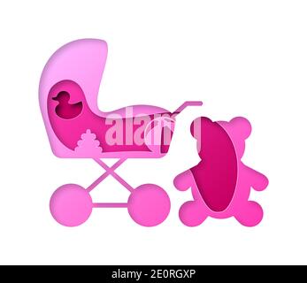 Vektor-Babywagen im Papierkunst-Stil Stock Vektor