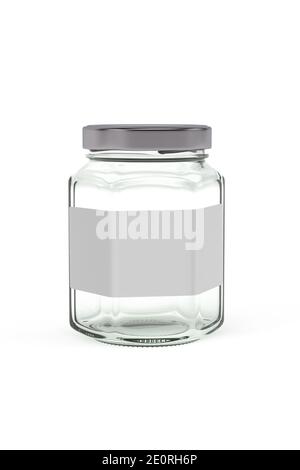 Leere quadratische Glasgefäß isoliert auf weißem Hintergrund - 3d-Rendering Stockfoto