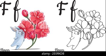 Blume. Vektor Alphabet Buchstabe F, Malseite Stock Vektor