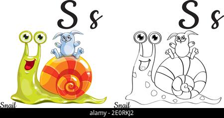 Schnecke. Vektor Alphabet Buchstabe S, Malseite Stock Vektor