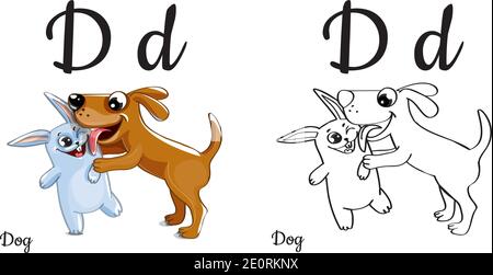 Hund. Vektor Alphabet Buchstabe D, Malseite Stock Vektor