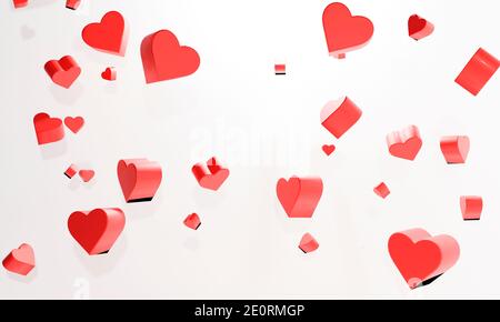 Rote valentine Herzen schweben in der Luft mit weißem Hintergrund. 3d-Illustration. Stockfoto