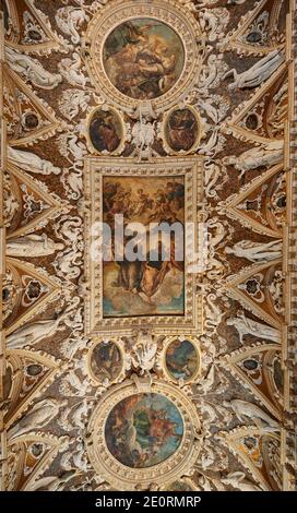 Deckenmalerei in Sala delle Quattro Porte, Dogenpalast, Palazzo Ducale, Venedig, Venetien, Italien Stockfoto