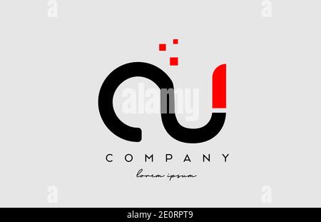 Schwarz-rote CU C U Alphabet Buchstaben Logo Symbol Kombination. Design für Unternehmen und Unternehmen Stock Vektor