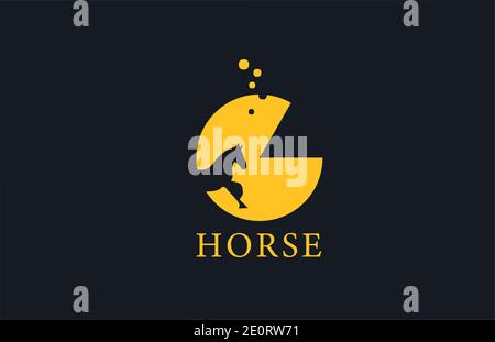 G Gelbes Pferd Alphabet Buchstaben Logo-Symbol mit Hengst-Form innen. Kreatives Design für Unternehmen und Unternehmen Stock Vektor
