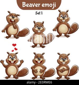 Vektor-Set von niedlichen Biber Zeichen. Satz 1 Stock Vektor