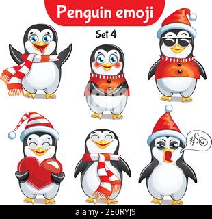 Vektor-Set von weihnachten Pinguin Zeichen. Satz 4 Stock Vektor