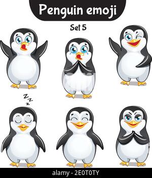 Vektor-Set von niedlichen Pinguin-Zeichen. Satz 5 Stock Vektor