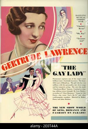 Werbegrafik für GERTRUDE LAWRENCE in DER GAY LADY aka SCHLACHT VON PARIS Regisseur ROBERT FLOREY Geschichte und Dialog Gene Markey aus dem Paramount Campaign Jahrbuch für Aussteller 1929-1930 Stockfoto