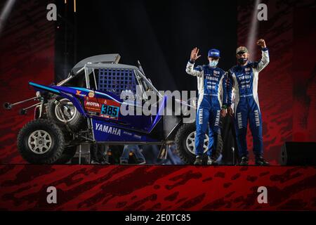 385 Ekstrom Mattias (swe), Bergvist Emil (swe), Yamaha, X-RAID Yamaha Racing Rally Unterstützte Team, Leichtfahrzeuge Prototyp - T3, Aktion während der Dakar 2021Ã¢Â&#x80;Â&#x99;s Prolog und Start Podestzeremonie in Jeddah, Saudi-Arabien am 2. Januar 2021 - Foto Julien Delfosse / DPPI / LM Stockfoto