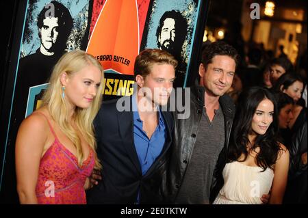 Leven Rambin, Johnny Weston, Gerard Butler und Abigail Spencer besuchen am 18. Oktober 2012 die Premiere von 'Chasing Mavericks' im Grove in Los Angeles, Ca, USA. Foto von Lionel Hahn/ABACAPRESS.COM Stockfoto