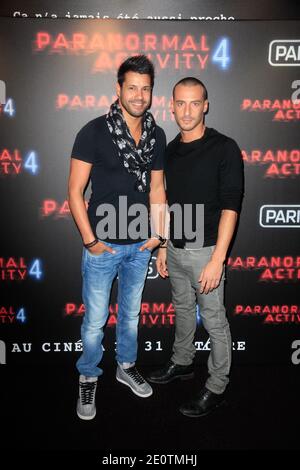 Nicolas Suret und Sebastien Soudais nehmen an der Premiere von 'Paranormal Activity 4' Teil, die am 19. Oktober 2012 im UCG Bercy Cinemas in Paris, Frankreich, stattfand. Foto von Jerome Domine/ABACAPRESS.COM Stockfoto