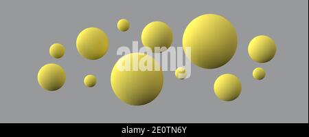 Gelbe Kugeln auf grauem Hintergrund, 3d-Rendering Stockfoto