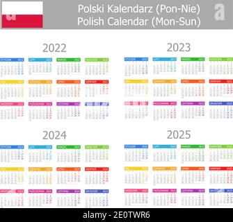 2022-2025 Polnischer Typ-1 Kalender Mo-so auf weißem Hintergrund Stock Vektor