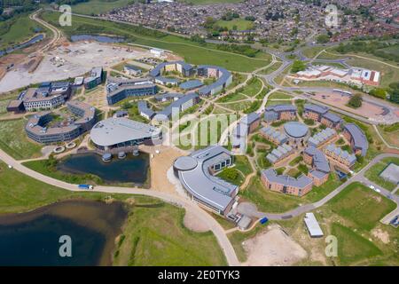 Luftaufnahme der großen Universität von York in der City of York in North Yorkshire, UK Akademische Lehr-und Forschungseinrichtung, gegründet 1963, w Stockfoto