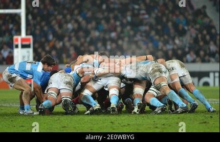 Frankreich ist während der International Friendly Rugby Union Spiel, Frankreich gegen Argentinien im Lille Stadion in Villeneuve d'Ascq, Nordfrankreich am 17. November 2012. Frankreich gewann 39-22. Foto von Christian Liewig/ABACAPRESS.COM Stockfoto