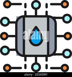 Wasserversorgungs- und Reinigungssystem, intelligentes Filtersystem Farbschema Farbliniensymbol Stock Vektor