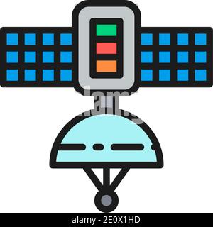 Symbol für flache Farblinie der Raumsatellitenstation. Isoliert auf weißem Hintergrund Stock Vektor
