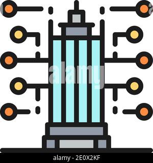Intelligentes Gebäude, neue Stadttechnologie flache Farblinie Symbol. Stock Vektor