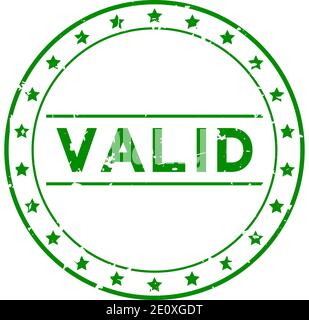 Grunge grün gültiges Wort mit Stern Symbol runde Gummidichtung Stempel auf weißem Hintergrund Stock Vektor