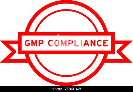 Rundes Vintage Label Banner in roter Farbe mit Wort GMP (Abkürzung Good Manufacturing Practice) auf weißem Hintergrund Stock Vektor