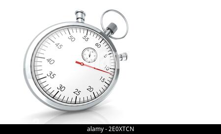 Klassische Stoppuhr isoliert auf weißem Hintergrund, 3D-Rendering Stockfoto