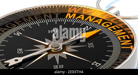 Kompassnadel zeigt auf Wortverwaltung, 3d-Rendering Stockfoto