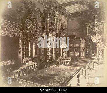 Bibliothek im Lakshmi Vilas Palast in Baroda in den 1890er Jahren. Stockfoto