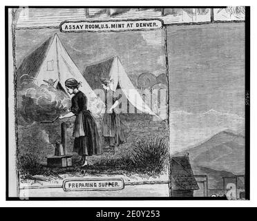 Leben auf der Ebene Abendessen vorbereiten - - aus Skizzen von James F. Gookins. Stockfoto