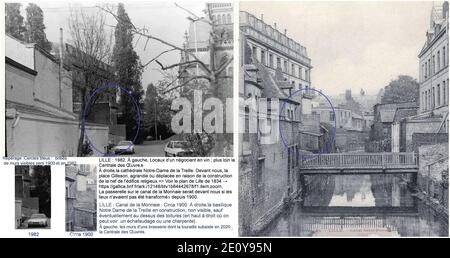 Lille - Canal de la Monnaie -prolongement du Canal Saint Pierre- 1900 – Place Gilleson 1982. Stockfoto