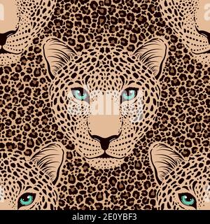 pattern with leopard muzzle and leopard fur. Stock Vektor