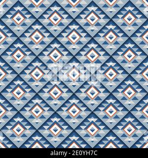Nahtloses geometrisches blaues quadratisches Muster mit Schatten. Kunstvoll gestreifter abstrakter Hintergrund. Vektorgrafik Stock Vektor