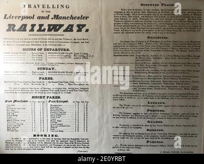 Liverpool und Manchester Railway 1831 Plakatwand. Stockfoto