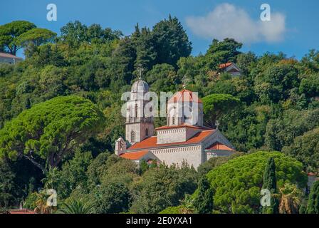 Kloster Savina, umgeben von Bäumen und Grün, Herceg Novi, Montenegro, von Flavia Brilli Stockfoto