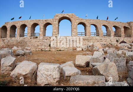 Außen von Jerash alten Eingang der römischen Stadt Hippodrome in Jordanien, Asien Stockfoto