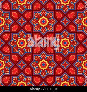Sindhi traditionelle Muster Hintergrund, Rot & Blau Wallpaper, Vektor-Illustration Stock Vektor