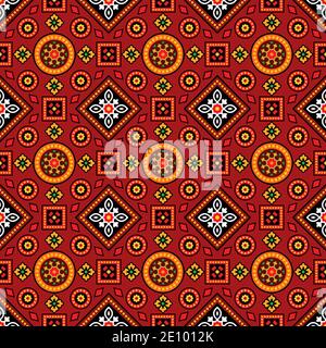 Sindhi Bunte Rote Ajrak-Muster, Vektor-Illustration Stock Vektor